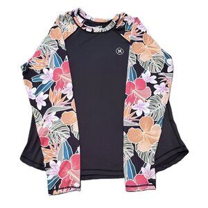Sporty Surfer Beachwear Hurley Rash Guard Shirt Black/Floral Women’s Size XL